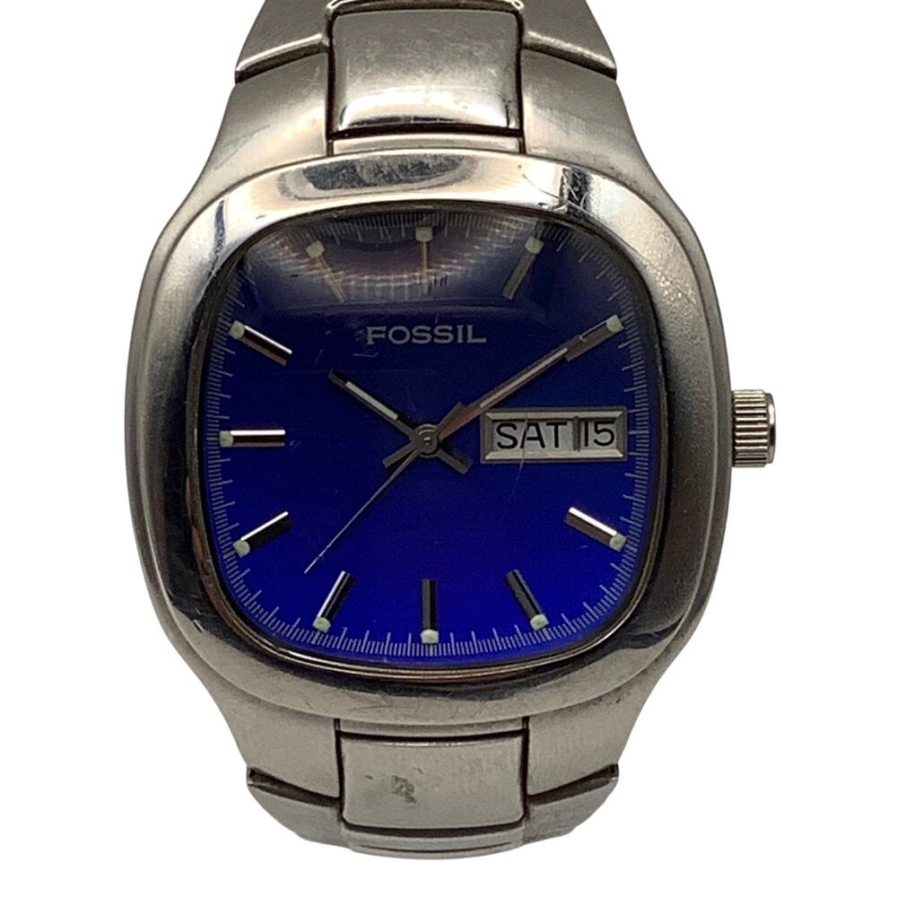 Vintage Fossil JR-8123 Blue Dial Quartz Watch Working New Battery